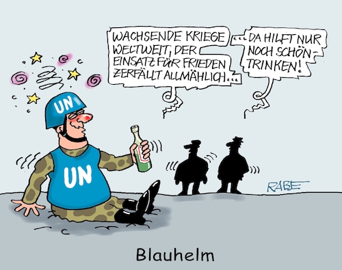 Cartoon: Blauhelm (medium) by RABE tagged merz,kanzler,koalition,union,spd,klingbeil,cartoon,karikatur,pressezeichnung,farbcartoon,tagescartoon,db,bahn,frühling,frühjahr,frühjahrsputz,ice,zug,blumenkasten,blumenkästen,esc,songcontest,un,blauhelm,friedensmission,alkohol,schnaps,merz,kanzler,koalition,union,spd,klingbeil,cartoon,karikatur,pressezeichnung,farbcartoon,tagescartoon,db,bahn,frühling,frühjahr,frühjahrsputz,ice,zug,blumenkasten,blumenkästen,esc,songcontest,un,blauhelm,friedensmission,alkohol,schnaps