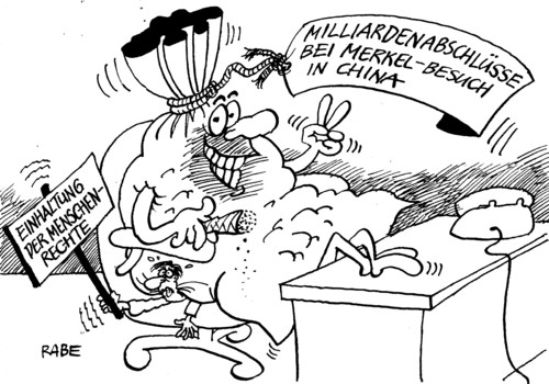 Cartoon: Chinabesuch (medium) by RABE tagged china,staatsbesuch,kanzlerin,merkel,peking,menschenrechte,milliardenabschlüsse,eurokrise,eurorettung,merkelbesuch,wirtschaftsverträge,premierminister,jiabao,regierungskonsultation,geld,geldsack,sack,protestler,transparent,vereinbarung,milliardengeschäft,airbus,chinabesuch,export,exportweltmeister,china,staatsbesuch,kanzlerin,merkel,peking,menschenrechte,milliardenabschlüsse,eurokrise,eurorettung,merkelbesuch,wirtschaftsverträge,premierminister,jiabao,regierungskonsultation,geld,geldsack,sack,protestler,transparent,vereinbarung,milliardengeschäft,airbus,chinabesuch,export,exportweltmeister