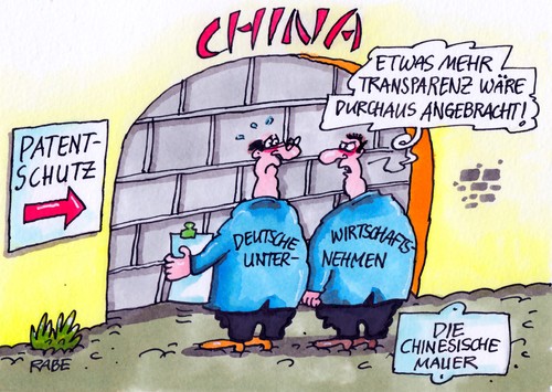 Cartoon: Chinesische Mauer (medium) by RABE tagged china,staatsbesuch,kanzlerin,merkel,peking,menschenrechte,milliardenabschlüsse,eurokrise,eurorettung,merkelbesuch,wirtschaftsverträge,premierminister,jiabao,regierungskonsultation,patent,patentamt,patentschutz,transparenz,wirtschaftsunternehmen,plagiat,raubkopien,mauer,china,staatsbesuch,kanzlerin,merkel,peking,menschenrechte,milliardenabschlüsse,eurokrise,eurorettung,merkelbesuch,wirtschaftsverträge,premierminister,jiabao,regierungskonsultation,patent,patentamt,patentschutz,transparenz,wirtschaftsunternehmen,plagiat,raubkopien,mauer