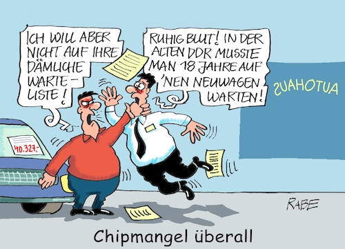 Cartoon: Chip chip hurra (medium) by RABE tagged energiewende,windkraft,windräder,solarenergie,umweltminister,robert,habeck,grüne,rabe,ralf,böhme,cartoon,karikatur,pressezeichnung,farbcartoon,tagescartoon,michel,lastenträger,kosten,energiepreise,sanktionen,russland,putin,ukrainekrieg,inflation,gaspreise,auto,autohändler,autohaus,autoverkäufer,warteliste,ddr,bürger,trabant,chip,energiewende,windkraft,windräder,solarenergie,umweltminister,robert,habeck,grüne,rabe,ralf,böhme,cartoon,karikatur,pressezeichnung,farbcartoon,tagescartoon,michel,lastenträger,kosten,energiepreise,sanktionen,russland,putin,ukrainekrieg,inflation,gaspreise,auto,autohändler,autohaus,autoverkäufer,warteliste,ddr,bürger,trabant