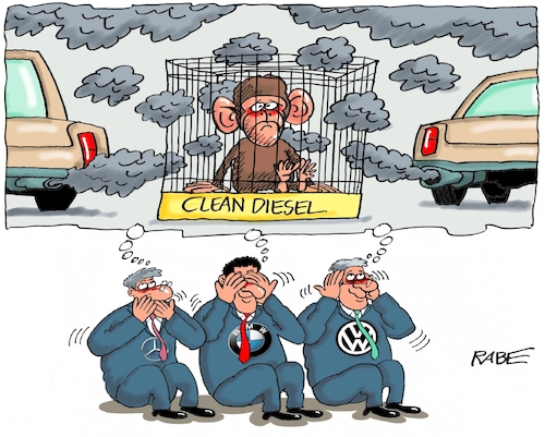 Cartoon: Clean Diesel (medium) by RABE tagged diesel,vw,skandaal,dobrindt,autobauer,rabe,ralf,böhme,cartoon,karikatur,pressezeichnung,farbcartoon,tagescartoondiesel,clean,autokonzerne,bmw,merceds,affen,tierversuche,käfig,hören,sehen,sprechen,autobosse,dieselskandal,auspuffgase,fahrverbot,umweltschutz,innenstädte,primaten,versuchstiere,labor,tests,diesel,vw,skandaal,dobrindt,autobauer,rabe,ralf,böhme,cartoon,karikatur,pressezeichnung,farbcartoon,tagescartoondiesel,clean,autokonzerne,bmw,merceds,affen,tierversuche,käfig,hören,sehen,sprechen,autobosse,dieselskandal,auspuffgase,fahrverbot,umweltschutz,innenstädte,primaten,versuchstiere,labor,tests