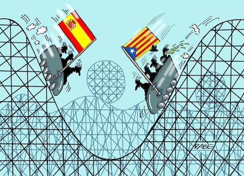 Cartoon: Crashkurs (medium) by RABE tagged spanien,madrid,kathalonien,katalanen,ultimatum,ministerpräsiden,auflösung,abspaltung,rabe,ralf,böhme,cartoon,karikatur,pressezeichnung,farbcartoon,tagescartoon,barcelona,achterbahn,crash,bergab,regierungserklärung,frist,spanien,madrid,kathalonien,katalanen,ultimatum,ministerpräsiden,auflösung,abspaltung,rabe,ralf,böhme,cartoon,karikatur,pressezeichnung,farbcartoon,tagescartoon,barcelona,achterbahn,crash,bergab,regierungserklärung,frist