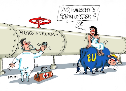 Cartoon: Das Rauschen in der Leitung (medium) by RABE tagged gas,gassparen,gasnotstand,gasgeben,sanktionen,gasspeicher,gasheizung,rabe,ralf,böhme,cartoon,karikatur,pressezeichnung,farbcartoon,tagescartoon,robert,habeck,putin,ukrainekrieg,nord,strea,eins,wartungsarbeiten,ende,gashahn,eu,europa,stier,arzt,doktor,stetoskop,abhören,gas,gassparen,gasnotstand,gasgeben,sanktionen,gasspeicher,gasheizung,rabe,ralf,böhme,cartoon,karikatur,pressezeichnung,farbcartoon,tagescartoon,robert,habeck,putin,ukrainekrieg,nord,strea,eins,wartungsarbeiten,ende,gashahn,eu,europa,stier,arzt,doktor,stetoskop,abhören