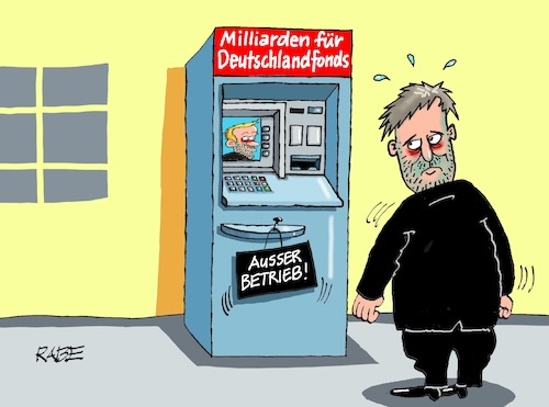 Cartoon: Deutschlandfonds (medium) by RABE tagged ampel,ampelregierung,rot,grün,gelb,fdp,spd,grüne,rabe,ralf,böhme,cartoon,karikatur,pressezeichnung,farbcartoon,tagescartoon,inflation,einkommen,rente,rentenpaket,bruch,streit,neuwahlen,lindner,habeck,deutschlandfonds,wirtschaftskrise,geldautomat,ampel,ampelregierung,rot,grün,gelb,fdp,spd,grüne,rabe,ralf,böhme,cartoon,karikatur,pressezeichnung,farbcartoon,tagescartoon,inflation,einkommen,rente,rentenpaket,bruch,streit,neuwahlen,lindner,habeck,deutschlandfonds,wirtschaftskrise,geldautomat