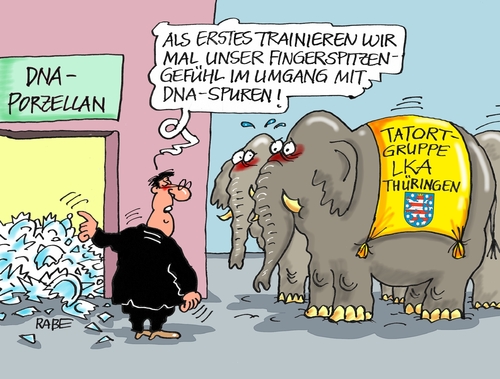 Cartoon: DNA Panne (medium) by RABE tagged lka,thüringen,dna,panne,mordfall,peggy,proben,nsu,böhnhardt,rabe,ralf,böhme,cartoon,karikatur,pressezeichnung,farbcartoon,tagescartoon,elefanten,porzellan,porzellanladen,scherben,lka,thüringen,dna,panne,mordfall,peggy,proben,nsu,böhnhardt,rabe,ralf,böhme,cartoon,karikatur,pressezeichnung,farbcartoon,tagescartoon,elefanten,porzellan,porzellanladen,scherben