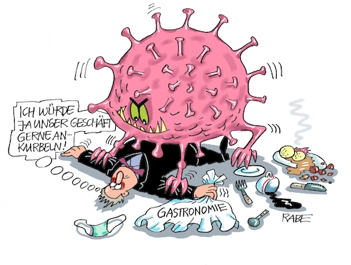 Cartoon: Dreh mal einer an der Kurbel (medium) by RABE tagged virus,corona,pandemie,coronakrise,rabe,ralf,böhme,cartoon,karikatur,pressezeichnung,farbcartoon,tagescartoon,viren,virenschutz,mundschutz,desinfektion,föderal,föderalismus,ländersache,lockerungen,abstandsregel,gastronomie,gaststätten,überlebenskampf,ankurbelung,tief,umsatzeinbruch,virus,corona,pandemie,coronakrise,rabe,ralf,böhme,cartoon,karikatur,pressezeichnung,farbcartoon,tagescartoon,viren,virenschutz,mundschutz,desinfektion,föderal,föderalismus,ländersache,lockerungen,abstandsregel,gastronomie,gaststätten,überlebenskampf,ankurbelung,tief,umsatzeinbruch