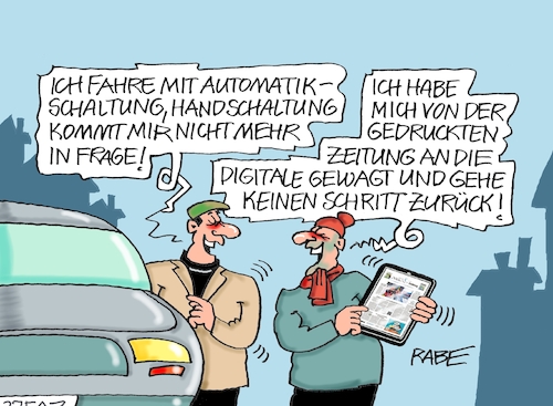 Cartoon: E-Paper mit Gangschaltung (medium) by RABE tagged paper,digital,web,news,nachrichten,tageszeitung,newspaper,tagespresse,leser,abo,app,appstore,google,rabe,ralf,böhme,cartoon,karikatur,pressezeichnung,farbcartoon,tagescartoon,tablet,pc,rechner,computer,online,playstore,ki,it,pkw,ganschaltung,automatik,handschaltung,paper,digital,web,news,nachrichten,tageszeitung,newspaper,tagespresse,leser,abo,app,appstore,google,rabe,ralf,böhme,cartoon,karikatur,pressezeichnung,farbcartoon,tagescartoon,tablet,pc,rechner,computer,online,playstore,ki,it,pkw,ganschaltung,automatik,handschaltung