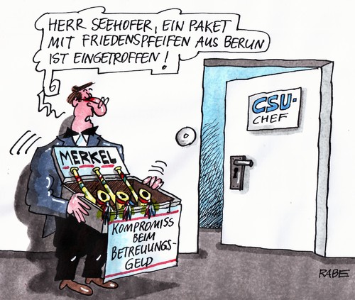 Cartoon: Ein bisschen Frieden (medium) by RABE tagged seehofer,horst,bayern,csu,münchen,berlin,kanzlerin,merkel,cdu,bundesregierung,mutti,betreuungsgeld,erziehungsgeld,betreuung,kita,kindergarten,kindertagesstätte,kinderkrippe,kinder,eltern,elterngeld,erzieherinnen,herdprämie,schröder,familienministerin,familie,frieden,friedenspfeife,friedensangebot,indianer,paket,rauch,tabak,seehofer,horst,bayern,csu,münchen,berlin,kanzlerin,merkel,cdu,bundesregierung