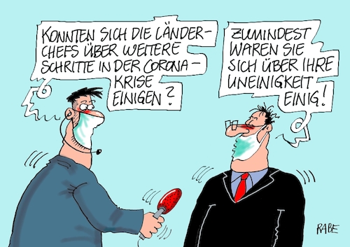 Cartoon: Einig Vaterland (medium) by RABE tagged virus,corona,pandemie,coronakrise,rabe,ralf,böhme,cartoon,karikatur,pressezeichnung,farbcartoon,tagescartoon,viren,virenschutz,mundschutz,desinfektion,föderal,föderalismus,ländersache,länderchefs,lockerungen,abstandsregeln,treffen,kanzleramt,einigkeit,uneinigkeit,virus,corona,pandemie,coronakrise,rabe,ralf,böhme,cartoon,karikatur,pressezeichnung,farbcartoon,tagescartoon,viren,virenschutz,mundschutz,desinfektion,föderal,föderalismus,ländersache,länderchefs,lockerungen,abstandsregeln,treffen,kanzleramt,einigkeit,uneinigkeit