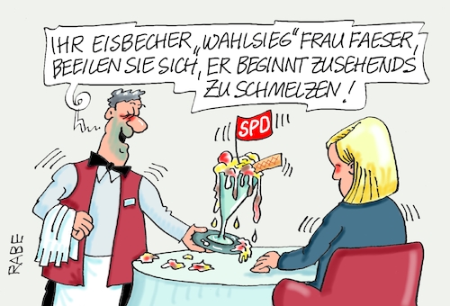 Cartoon: Eisbecherzecherin (medium) by RABE tagged faeser,innenministerin,hessen,landtagswahl,rabe,ralf,böhme,cartoon,karikatur,pressezeichnung,farbcartoon,tagescartoon,wahlkampf,schlauchboot,umfragetief,eisbecher,kellner,eiskugeln,waffel,schmelze,schmelzpunkt,auftauen,faeser,innenministerin,hessen,landtagswahl,rabe,ralf,böhme,cartoon,karikatur,pressezeichnung,farbcartoon,tagescartoon,wahlkampf,schlauchboot,umfragetief,eisbecher,kellner,eiskugeln,waffel,schmelze,schmelzpunkt,auftauen