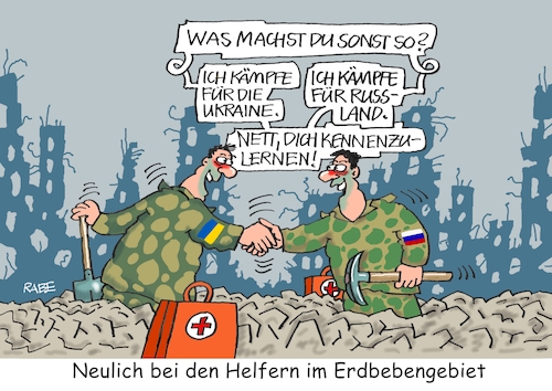 Cartoon: Erdbeben (medium) by RABE tagged eu,europa,euro,gelder,milliarden,orban,ungarn,rabe,ralf,böhme,cartoon,karikatur,pressezeichnung,farbcartoon,tagescartoon,hilfsgelder,ukraine,ukrainekrieg,russland,soldaten,erdbeben,erdbebengebiet,türkei,syrien,ersthelfer,rettungskräfte,rettung,hilfsgüter,ruinen,trümmer,kämpfer,schaufel,spitzhacke,sanitäter,steine,erschütterung,freundschaft,handschlag,händedruck,hände,eu,europa,euro,gelder,milliarden,orban,ungarn,rabe,ralf,böhme,cartoon,karikatur,pressezeichnung,farbcartoon,tagescartoon,hilfsgelder,ukraine,ukrainekrieg,russland,soldaten,erdbeben,erdbebengebiet,türkei,syrien,ersthelfer,rettungskräfte,rettung,hilfsgüter,ruinen,trümmer,kämpfer,schaufel,spitzhacke,sanitäter,steine,erschütterung,freundschaft,handschlag,händedruck,hände