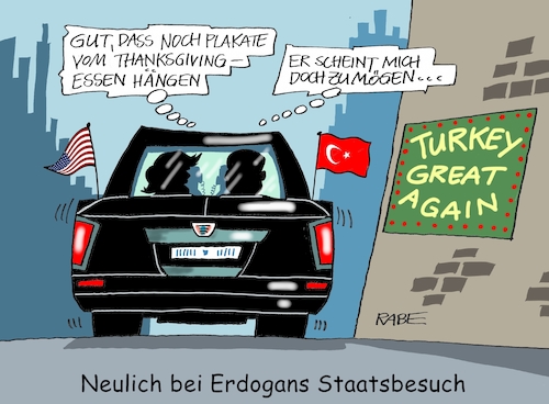 Cartoon: Erdogan bei Trump (medium) by RABE tagged erdogan,akp,istanbul,bürgermeisterwahl,damoklesschwert,sultan,rabe,ralf,böhme,cartoon,karikatur,pressezeichnung,farbcartoon,tagescartoon,neuwahl,rennen,chp,imamoglu,yildirim,glühbirne,glühfaden,staatsbesuch,usa,donald,trump,washington,kurden,is,nato,syrien,thanksgiving,turkey,truthahn,essen,erdogan,akp,istanbul,bürgermeisterwahl,damoklesschwert,sultan,rabe,ralf,böhme,cartoon,karikatur,pressezeichnung,farbcartoon,tagescartoon,neuwahl,rennen,chp,imamoglu,yildirim,glühbirne,glühfaden,staatsbesuch,usa,donald,trump,washington,kurden,is,nato,syrien,thanksgiving,turkey,truthahn,essen
