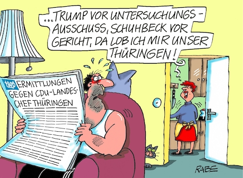 Cartoon: Ermittlungen (medium) by RABE tagged thüringen,erfurt,landtag,landesvorsitz,cdu,fraktion,vorsitzender,mario,voigt,rabe,ralf,böhme,cartoon,karikatur,pressezeichnung,farbcartoon,tagescartoon,ermittlungen,ermittlungsverfahren,bestechung,alfons,schuhbeck,gerichtsverfahren,donald,trump,untersuchungsausschuss,thüringen,erfurt,landtag,landesvorsitz,cdu,fraktion,vorsitzender,mario,voigt,rabe,ralf,böhme,cartoon,karikatur,pressezeichnung,farbcartoon,tagescartoon,ermittlungen,ermittlungsverfahren,bestechung,alfons,schuhbeck,gerichtsverfahren,donald,trump,untersuchungsausschuss