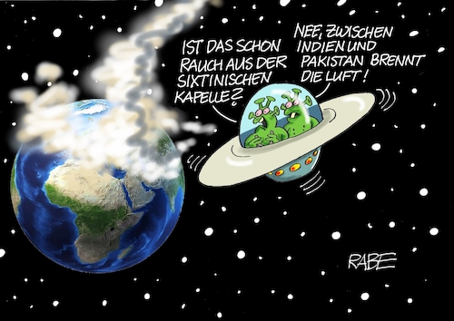 Cartoon: Es brennt die Luft (medium) by RABE tagged merz,groko,spd,union,posten,postenvergabe,rabe,ralf,böhme,cartoon,karikatur,pressezeichnung,farbcartoon,tagescartoon,schaufenster,deko,umbau,laden,ladenhüter,regierungsbildung,kirche,konklave,kapelle,vatikan,rom,petersdom,rauch,qualm,abstimmung,kardinäle,katholiken,papstwahl,weltall,erdball,ufo,erde,indien,pakistan,konflikt,kaschmirkonflikt,kaschmir,merz,groko,spd,union,posten,postenvergabe,rabe,ralf,böhme,cartoon,karikatur,pressezeichnung,farbcartoon,tagescartoon,schaufenster,deko,umbau,laden,ladenhüter,regierungsbildung,kirche,konklave,kapelle,vatikan,rom,petersdom,rauch,qualm,abstimmung,kardinäle,katholiken,papstwahl,weltall,erdball,ufo,erde,indien,pakistan,konflikt,kaschmirkonflikt,kaschmir