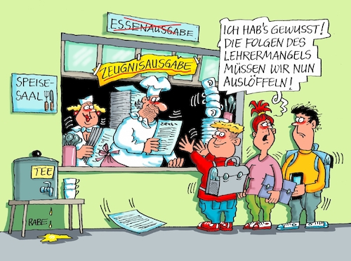 Cartoon: Essen fassen (medium) by RABE tagged schüler,lehrer,zeugnisse,zeugnistag,zeugnisausgabe,ferien,winterferien,rabe,ralf,böhme,cartoon,karikatur,farbcartoon,pressezeichnung,tagescartoon,alexa,amazon,internet,zeugnistelefon,essen,schulspeisung,essensausgabe,koch,lehrermangel,schüler,lehrer,zeugnisse,zeugnistag,zeugnisausgabe,ferien,winterferien,rabe,ralf,böhme,cartoon,karikatur,farbcartoon,pressezeichnung,tagescartoon,alexa,amazon,internet,zeugnistelefon,essen,schulspeisung,essensausgabe,koch,lehrermangel