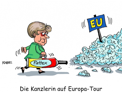 Cartoon: Europatornee (medium) by RABE tagged merkel,kanzlerin,eu,eurostaaten,mission,tour,tournee,prg,estland,warschau,rabe,ralf,böhme,cartoon,karikatur,pressezeichnung,farbcartoon,tagescartoon,pattex,kleber,porzellan,scherbenhaufen,flüchtlingskrise,merkel,kanzlerin,eu,eurostaaten,mission,tour,tournee,prg,estland,warschau,rabe,ralf,böhme,cartoon,karikatur,pressezeichnung,farbcartoon,tagescartoon,pattex,kleber,porzellan,scherbenhaufen,flüchtlingskrise