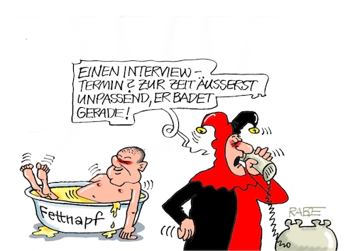 Cartoon: Fettnapf (medium) by RABE tagged ampel,ampelregierung,rot,grün,gelb,fdp,spd,grüne,rabe,ralf,böhme,cartoon,karikatur,pressezeichnung,farbcartoon,tagescartoon,inflation,einkommen,rente,rentenpaket,bruch,streit,neuwahlen,wahlkampf,olaf,scholz,narr,narretei,hofnarr,fett,fettnapf,interview,telefon,fasching,verkleidung,ampel,ampelregierung,rot,grün,gelb,fdp,spd,grüne,rabe,ralf,böhme,cartoon,karikatur,pressezeichnung,farbcartoon,tagescartoon,inflation,einkommen,rente,rentenpaket,bruch,streit,neuwahlen,wahlkampf,olaf,scholz,narr,narretei,hofnarr,fett,fettnapf,interview,telefon,fasching,verkleidung