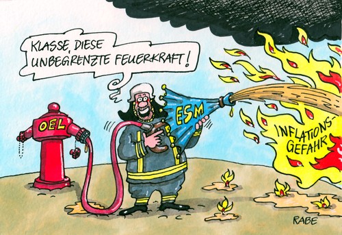 Cartoon: Feuer frei ! (medium) by RABE tagged schirm,löschkommando,löscheinsatz,feuerwehrschlauch,feuerwehr,öl,schlauch,rauchwolke,flammen,feuerlöscher,hydrant,schutzschirm,spekulanten,zugluft,kamin,herd,kochtopf,feuer,wind,luft,blasebalg,limit,juncker,inflationsgefahr,inflation,ezb,esm,kreditlimit,kredite,schäuble,cdu,merkel,finanzchefs,fiskalpakt,eurobond,eurozone,athen,griechenland,spanien,banken,schuldenschnitt,rettungspaket,rettungsschirm,schuldenkrise,brüssel,eu,eurokrise,euro,feuerkraft