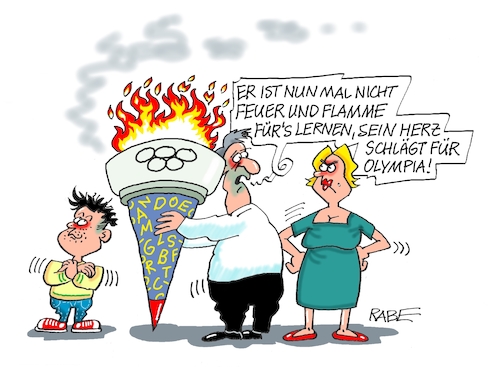 Cartoon: Feuer und Flamme (medium) by RABE tagged olympiade,sommerspiele,sport,paris,cartoon,karikatur,pressezeichnung,farbcartoon,tagescartoon,treppchen,podest,siegerehrung,siegerpodest,hund,herrchen,training,ringe,fische,seine,fluß,luftblasen,wettkämpfe,feuer,flamme,olympiafeuer,schule,schüler,schulanfang,schulstart,zuckertüte,brand,olympiade,sommerspiele,sport,paris,cartoon,karikatur,pressezeichnung,farbcartoon,tagescartoon,treppchen,podest,siegerehrung,siegerpodest,hund,herrchen,training,ringe,fische,seine,fluß,luftblasen,wettkämpfe,feuer,flamme,olympiafeuer,schule,schüler,schulanfang,schulstart,zuckertüte,brand