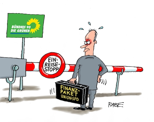 Cartoon: Finanzpaket (medium) by RABE tagged ampel,ampelregierung,rot,grün,gelb,fdp,spd,grüne,rabe,ralf,böhme,cartoon,karikatur,pressezeichnung,farbcartoon,tagescartoon,inflation,einkommen,rente,rentenpaket,bruch,streit,neuwahlen,sondersitzung,merz,bundestag,finanzpaket,schuldenbremse,sondervermögen,schranke,grenze,einreisestopp,einreiseverbot,grenzkontrolle,schlagbaum,ampel,ampelregierung,rot,grün,gelb,fdp,spd,grüne,rabe,ralf,böhme,cartoon,karikatur,pressezeichnung,farbcartoon,tagescartoon,inflation,einkommen,rente,rentenpaket,bruch,streit,neuwahlen,sondersitzung,merz,bundestag,finanzpaket,schuldenbremse,sondervermögen,schranke,grenze,einreisestopp,einreiseverbot,grenzkontrolle,schlagbaum