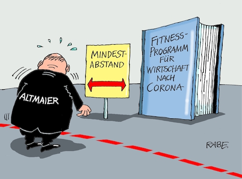 Cartoon: Fitnessprogramm (medium) by RABE tagged virus,corona,pandemie,coronakrise,rabe,ralf,böhme,cartoon,karikatur,pressezeichnung,farbcartoon,tagescartoon,viren,virenschutz,mundschutz,desinfektion,föderal,föderalismus,ländersache,ausgangssperre,abstand,mmindestabstand,kontaktsperre,peter,altmaier,cdu,wirtschaftsminister,grenze,linie,fitness,fitnessprogram,industrie,virus,corona,pandemie,coronakrise,rabe,ralf,böhme,cartoon,karikatur,pressezeichnung,farbcartoon,tagescartoon,viren,virenschutz,mundschutz,desinfektion,föderal,föderalismus,ländersache,ausgangssperre,abstand,mmindestabstand,kontaktsperre,peter,altmaier,cdu,wirtschaftsminister,grenze,linie,fitness,fitnessprogram,industrie