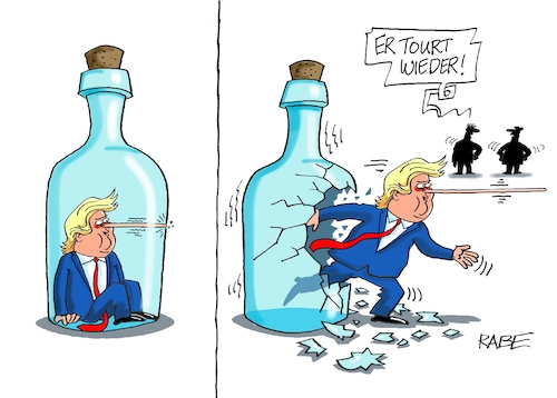 Cartoon: Flaschenteufel (medium) by RABE tagged trump,expräsident,usa,republikaner,demokraten,washington,joe,biden,harris,us,präsident,rabe,ralf,böhme,cartoon,karikatur,pressezeichnung,farbcartoon,tagescartoon,tour,flasche,flaschengeist,flaschenteufel,lügner,pinoccio,scherben,glassplitter,trump,expräsident,usa,republikaner,demokraten,washington,joe,biden,harris,us,präsident,rabe,ralf,böhme,cartoon,karikatur,pressezeichnung,farbcartoon,tagescartoon,tour,flasche,flaschengeist,flaschenteufel,lügner,pinoccio,scherben,glassplitter