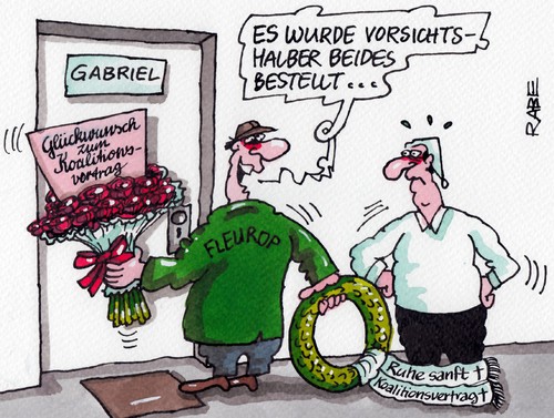 Cartoon: Fleurop an die Basis (medium) by RABE tagged koaltion,koalitionsvertrag,regierungsbildung,spd,jusos,sozialdemokraten,mitgliederbefragung,stimmzettel,basis,basisbefragung,entscheidung,parteispitze,gabriel,nahles,merkel,kanzlerin,cdu,union,csu,seehofer,rabe,ralf,böhme,cartoon,karikatur,pressezeichnung,farbcartoon,fleurop,blumen,blumenstrauss,blumengruss,schnittblumen,rosen,kranz,trauer,trauergebinde,ruhe,beerdigung,beerdigungskranz,kranzschleife,mitgliederentscheid,mitgliedervotum,stimmkarten,parteichef,koaltion,koalitionsvertrag,regierungsbildung,spd,jusos,sozialdemokraten,mitgliederbefragung,stimmzettel,basis,basisbefragung,entscheidung,parteispitze,gabriel,nahles,merkel,kanzlerin,cdu,union,csu,seehofer,rabe,ralf,böhme,cartoon,karikatur,pressezeichnung,farbcartoon,fleurop,blumen,blumenstrauss,blumengruss,schnittblumen,rosen,kranz,trauer,trauergebinde,ruhe,beerdigung,beerdigungskranz,kranzschleife,mitgliederentscheid,mitgliedervotum,stimmkarten,parteichef