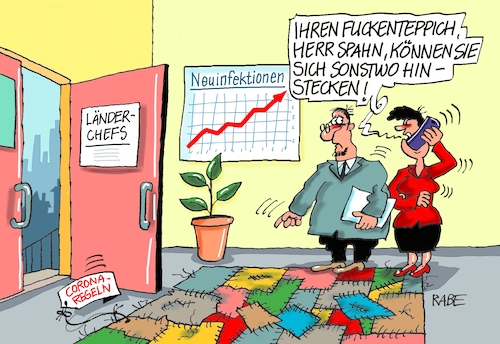 Cartoon: Flickschusterei (medium) by RABE tagged corona,bundländerkonferenz,merkel,kanzleramt,lockerungen,stufenplan,öffnungen,lockdown,shutdown,baumärkte,impfdosen,rki,fallzahlen,inzidenzwert,spahn,impfzentren,impfreihenfolge,notbremse,jens,flickenteppich,bundesländer,länderchefst,inzidenzzahlen,regeln,schutzmaßnahmen,absicherung,rechtsgrundlage,petersberg,bonn,corona,bundländerkonferenz,merkel,kanzleramt,lockerungen,stufenplan,öffnungen,lockdown,shutdown,baumärkte,impfdosen,rki,fallzahlen,inzidenzwert,spahn,impfzentren,impfreihenfolge,notbremse,jens,flickenteppich,bundesländer,länderchefst,inzidenzzahlen,regeln,schutzmaßnahmen,absicherung,rechtsgrundlage,petersberg,bonn