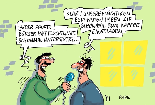 Cartoon: Flüchtlingsunterstützung (medium) by RABE tagged flüchtlinge,asylanten,flüchtlingsunterkunft,flüchtlingsaufnahme,hilfe,unterstutzung,deutsche,familien,rabe,ralf,böhme,cartoon,karikatur,pressezeichnung,farbcartoon,tagescartoon,interview,bekannte,einladung,kaffee,flüchtlinge,asylanten,flüchtlingsunterkunft,flüchtlingsaufnahme,hilfe,unterstutzung,deutsche,familien,rabe,ralf,böhme,cartoon,karikatur,pressezeichnung,farbcartoon,tagescartoon,interview,bekannte,einladung,kaffee