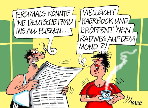 Cartoon: Frauen im Weltall (medium) by RABE tagged ampel,ampelregierung,rot,grün,gelb,fdp,spd,grüne,rabe,ralf,böhme,cartoon,karikatur,pressezeichnung,farbcartoon,tagescartoon,pöbelei,pöbler,bestrafung,regelung,beschimpfung,bundestag,abgeordnete,annalena,baerbock,aussenministerin,weltall,all,flug,mond,radweg,eröffnung,ampel,ampelregierung,rot,grün,gelb,fdp,spd,grüne,rabe,ralf,böhme,cartoon,karikatur,pressezeichnung,farbcartoon,tagescartoon,pöbelei,pöbler,bestrafung,regelung,beschimpfung,bundestag,abgeordnete,annalena,baerbock,aussenministerin,weltall,all,flug,mond,radweg,eröffnung