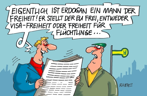 Cartoon: Freiheit (medium) by RABE tagged erdogan,merkel,türkei,böhmermann,satire,schmähgedicht,staatsaffäre,justiz,strafprozess,rabe,ralf,böhme,cartoon,tagescartoon,farbcartoon,ministerpräsident,flüchtlingskrise,freiheit,flüchtlinspakt,umsturz,säuberung,ausnahmezustand,ankara,pressefreiheit,meinungsfreiheit,flüchtlingsdeal,pkk,kkp,kurden,visa,visafreiheit,eu,brüssel,erdogan,merkel,türkei,böhmermann,satire,schmähgedicht,staatsaffäre,justiz,strafprozess,rabe,ralf,böhme,cartoon,tagescartoon,farbcartoon,ministerpräsident,flüchtlingskrise,freiheit,flüchtlinspakt,umsturz,säuberung,ausnahmezustand,ankara,pressefreiheit,meinungsfreiheit,flüchtlingsdeal,pkk,kkp,kurden,visa,visafreiheit,eu,brüssel