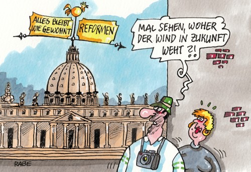 Cartoon: Frischer Wind (medium) by RABE tagged reformen,papst,papstnachfolger,ratzinger,benedikt,rom,vatikan,rabe,ralf,böhem,cartoon,karikatur,kirche,rücktritt,petersdom,engelsburg,konklave,katholiken,petri,herrgott,gott,zukunft,wetterhahn,bischof,bischofskonferenz,geistliche,kardinal,reformen,papst,papstnachfolger,ratzinger,benedikt,rom,vatikan,rabe,ralf,böhem,cartoon,karikatur,kirche,rücktritt,petersdom,engelsburg,konklave,katholiken,petri,herrgott,gott,zukunft,wetterhahn,bischof,bischofskonferenz,geistliche,kardinal