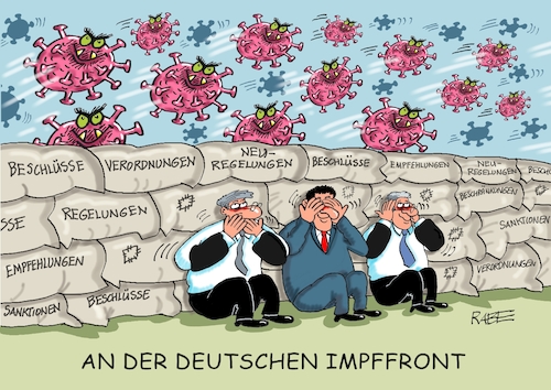 Cartoon: Frontalangriff (medium) by RABE tagged corona,bundländerkonferenz,merkel,kanzleramt,lockerungen,stufenplan,öffnungen,lockdown,shutdown,baumärkte,impfdosen,rki,fallzahlen,inzidenzwert,stolperer,dinner,for,one,impffront,front,sandsäcke,schützengraben,impstrategie,beschränkungen,neuregelungen,sanktionen,behörden,beamte,mutanten,frontalangriff,corona,bundländerkonferenz,merkel,kanzleramt,lockerungen,stufenplan,öffnungen,lockdown,shutdown,baumärkte,impfdosen,rki,fallzahlen,inzidenzwert,stolperer,dinner,for,one,impffront,front,sandsäcke,schützengraben,impstrategie,beschränkungen,neuregelungen,sanktionen,behörden,beamte,mutanten,frontalangriff