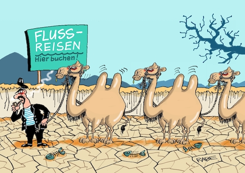 Cartoon: Furztrockenes (medium) by RABE tagged hitze,dürre,klima,klimawandel,wetterextreme,trockenheit,rabe,ralf,böhme,cartoon,karikatur,pressezeichnung,farbcartoon,tagescartoon,sommer,extremwetter,fluss,fluusreisen,flussbett,flussschifffahrt,reisen,buchung,kapitän,wüste,wüstenschiffe,kamel,kamele,reisebüro,wetter,fisch,gräten,hitze,dürre,klima,klimawandel,wetterextreme,trockenheit,rabe,ralf,böhme,cartoon,karikatur,pressezeichnung,farbcartoon,tagescartoon,sommer,extremwetter,fluss,fluusreisen,flussbett,flussschifffahrt,reisen,buchung,kapitän,wüste,wüstenschiffe,kamel,kamele,reisebüro,wetter,fisch,gräten