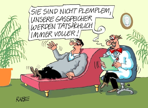 Cartoon: Gasspeicher voll (medium) by RABE tagged gas,gassparen,gasnotstand,gasgeben,sanktionen,gasspeicher,gasheizung,rabe,ralf,böhme,cartoon,karikatur,pressezeichnung,farbcartoon,tagescartoon,robert,habeck,putin,ukrainekrieg,gasumlage,psychiater,seelenklempner,couch,nervenarzt,voll,liege,gas,gassparen,gasnotstand,gasgeben,sanktionen,gasspeicher,gasheizung,rabe,ralf,böhme,cartoon,karikatur,pressezeichnung,farbcartoon,tagescartoon,robert,habeck,putin,ukrainekrieg,gasumlage,psychiater,seelenklempner,couch,nervenarzt,voll,liege