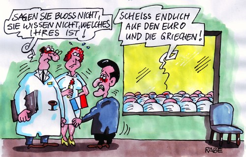 Cartoon: Geburtsfehler Variante1 (medium) by RABE tagged frankreich,sarkozy,carla,bruni,baby,entbindung,kreisssaal,geburt,wickelkind,geburtshelfer,hebamme,arzt,schwester,euro,krise,eu,brüssel,griechenland,schuldenkrise,rettungsschirm,eurokrise,banken,finanzchefs,bundesregierung,merkel,kredit,sarkozy,staatschef,frankreich