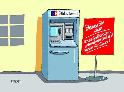 Cartoon: Geldautomat (medium) by RABE tagged sparkasse,banken,geldinstitute,geldautomaten,kunden,geldtransporte,geldtransportunternehmen,rabe,ralf,böhme,cartoon,karikatur,pressezeichnung,farbcartoon,tagescartoon,geld,euro,geldscheine,banknoten,sparkasse,banken,geldinstitute,geldautomaten,kunden,geldtransporte,geldtransportunternehmen,rabe,ralf,böhme,cartoon,karikatur,pressezeichnung,farbcartoon,tagescartoon,geld,euro,geldscheine,banknoten