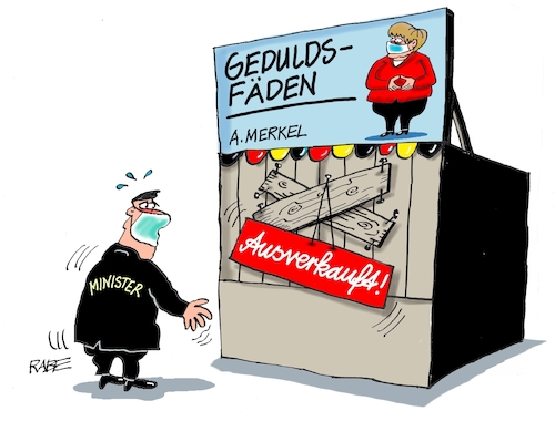 Cartoon: Gemach gemach (medium) by RABE tagged virus,corona,pandemie,coronakrise,rabe,ralf,böhme,cartoon,karikatur,pressezeichnung,farbcartoon,tagescartoon,viren,virenschutz,mundschutz,desinfektion,föderal,föderalismus,ländersache,merkel,kanzlerin,minister,länderchefs,schalte,alleingang,lockerun,beschränkungen,gemach,virus,corona,pandemie,coronakrise,rabe,ralf,böhme,cartoon,karikatur,pressezeichnung,farbcartoon,tagescartoon,viren,virenschutz,mundschutz,desinfektion,föderal,föderalismus,ländersache,merkel,kanzlerin,minister,länderchefs,schalte,alleingang,lockerun,beschränkungen