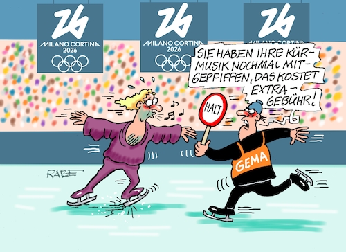 Cartoon: GEMAgebühr (medium) by RABE tagged kälte,winter,frost,eis,schnee,wetter,wetterbericht,eisglätte,dauerfrost,cartoon,karikatur,rabe,ralf,böhme,tageszeichnung,farbcartoon,pressezeichnung,feuerwehr,kind,eisen,metall,zunge,klima,klimakleber,gema,musik,gebüh,urheberrecht,musikrechte,eislauf,eisläufer,kür,olympia,eiskunstlauf,olympiade,winterspiele,milano,italien,stadion,kälte,winter,frost,eis,schnee,wetter,wetterbericht,eisglätte,dauerfrost,cartoon,karikatur,rabe,ralf,böhme,tageszeichnung,farbcartoon,pressezeichnung,feuerwehr,kind,eisen,metall,zunge,klima,klimakleber,gema,musik,gebüh,urheberrecht,musikrechte,eislauf,eisläufer,kür,olympia,eiskunstlauf,olympiade,winterspiele,milano,italien,stadion
