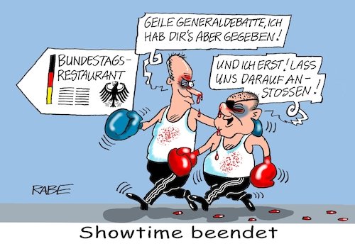 Cartoon: Generaldebatte (medium) by RABE tagged ampelregierung,scholz,spd,grüne,fdp,lindner,kinder,kindergrundsicherung,rabe,ralf,böhme,cartoon,karikatur,pressezeichnung,farbcartoon,tagescartoon,hausmeister,ohren,zähne,besen,generaldebatte,bundestag,merz,schlagabtausch,verletzungen,blut,boxer,boxhandschuh,ampelregierung,scholz,spd,grüne,fdp,lindner,kinder,kindergrundsicherung,rabe,ralf,böhme,cartoon,karikatur,pressezeichnung,farbcartoon,tagescartoon,hausmeister,ohren,zähne,besen,generaldebatte,bundestag,merz,schlagabtausch,verletzungen,blut,boxer,boxhandschuh