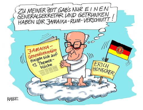 Cartoon: Generalsekretäre (medium) by RABE tagged grüne,jamaika,sondierungsgespräche,regierungsbildung,amtshandlung,rabe,ralf,böhme,cartoon,karikatur,pressezeichnung,farbcartoon,tagescartoon,fdp,lindner,merkel,union,erich,honecker,wolke,himmel,engel,generalsekretär,rum,rumverschnit,jamaikarum,sed,ddr,stasi,grüne,jamaika,sondierungsgespräche,regierungsbildung,amtshandlung,rabe,ralf,böhme,cartoon,karikatur,pressezeichnung,farbcartoon,tagescartoon,fdp,lindner,merkel,union,erich,honecker,wolke,himmel,engel,generalsekretär,rum,rumverschnit,jamaikarum,sed,ddr,stasi