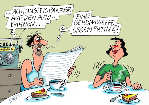 Cartoon: Gepanzertes (medium) by RABE tagged winter,eis,schnee,glätte,schneefront,schneefall,schneeflocken,schneemänner,rabe,ralf,böhme,cartoon,karikatur,pressezeichnung,farbcartoon,tagescartoon,transparent,möhrennase,kohle,schneekolonne,eispanzer,ampel,waffenlieferung,ukraine,russland,frühstückstisch,radio,zeitung,ehepaar,winter,eis,schnee,glätte,schneefront,schneefall,schneeflocken,schneemänner,rabe,ralf,böhme,cartoon,karikatur,pressezeichnung,farbcartoon,tagescartoon,transparent,möhrennase,kohle,schneekolonne,eispanzer,ampel,waffenlieferung,ukraine,russland,frühstückstisch,radio,zeitung,ehepaar