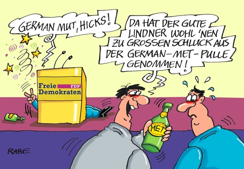 Cartoon: German Mut (medium) by RABE tagged german,mut,fdp,liberale,bundesparteitag,berlin,parteivorsitzender,christian,lindner,met,rabe,ralf,böhme,cartoon,karikatur,pressezeichnung,farbcartoon,tagescartoonhonigschnaps,alkohol,rednerpult,bremenwahl,german,mut,fdp,liberale,bundesparteitag,berlin,parteivorsitzender,christian,lindner,met,rabe,ralf,böhme,cartoon,karikatur,pressezeichnung,farbcartoon,tagescartoonhonigschnaps,alkohol,rednerpult,bremenwahl