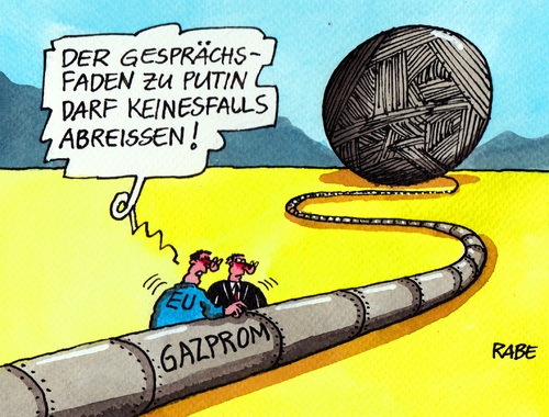 Cartoon: Gesprächsfaden (medium) by RABE tagged gesprächsfaden,gazprom,putin,kremlchef,moskau,russland,eu,brüssel,obama,sanktionen,wirtschaftssanktionen,krim,ukraine,kiew,krimkrise,rabe,ralf,böhme,cartoon,karikatur,pressezeichnung,farbcartoon,gaslieferung,gasleitung,erdgas,erdgaswärme,gabriel,spd,schröder,leitung,faden,wolle,wollknäul,riss,abreissen,gesprächsfaden,gazprom,putin,kremlchef,moskau,russland,eu,brüssel,obama,sanktionen,wirtschaftssanktionen,krim,ukraine,kiew,krimkrise,rabe,ralf,böhme,cartoon,karikatur,pressezeichnung,farbcartoon,gaslieferung,gasleitung,erdgas,erdgaswärme,gabriel,spd,schröder,leitung,faden,wolle,wollknäul,riss,abreissen