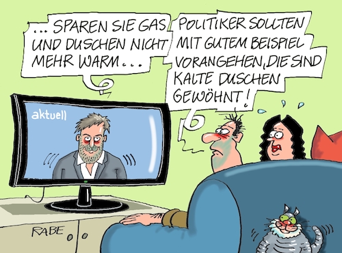 Cartoon: Gewohnheitssache (medium) by RABE tagged energiewende,windkraft,windräder,solarenergie,umweltminister,robert,habeck,grüne,rabe,ralf,böhme,cartoon,karikatur,pressezeichnung,farbcartoon,tagescartoon,michel,lastenträger,kosten,energiepreise,gaskrise,gasspeicher,nordstream,wartungsarbeiten,gassparen,duschen,kaltduscher,warmduscher,gewohnheit,tv,nachrichten,politiker,sanktionen,russland,putin,ukrainekrieg,gaspipeline,dusche,energiewende,windkraft,windräder,solarenergie,umweltminister,robert,habeck,grüne,rabe,ralf,böhme,cartoon,karikatur,pressezeichnung,farbcartoon,tagescartoon,michel,lastenträger,kosten,energiepreise,gaskrise,gasspeicher,nordstream,wartungsarbeiten,gassparen,duschen,kaltduscher,warmduscher,gewohnheit,tv,nachrichten,politiker,sanktionen,russland,putin,ukrainekrieg,gaspipeline,dusche