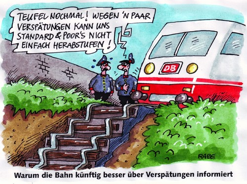 Cartoon: Gleisbettgeschichten (medium) by RABE tagged deutsche,bahn,ag,bahnchef,grube,verspätung,unpünktlichkeit,lautsprecherdurchsage,reisende,bahnsteig,fahrplan,ankunftszeit,ticketschalter,durchsage,schaffner,bahnpersonal,herabstufung,ratingagentur,moodys,euro,krise,eu,rettungsschirm,kreditwürdigkeit,gleise,gleisbett,schienenstrang,ice,diesellok,deutsche bahn,db,ag,bahnchef,grube,verspätung,unpünktlichkeit,reisende,bahnsteig,fahrplan,ankunftszeit,deutsche,bahn