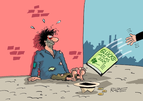 Glücksatlas (medium) Cartoon: Glücksatlas (medium) by RABE tagged merz,union,kanzler,fritze,koalition,spd,klingbeil,bundesregierung,rabe,ralf,böhme,cartoon,karikatur,pressezeichnung,farbcartoon,tagescartoon,trump,putin,krisen,tv,nachrichten,waschmaschine,glück,glücksatlas,zufriedenheit,lebenszufriedenheit,bettler,hut,spende,gabe,merz,union,kanzler,fritze,koalition,spd,klingbeil,bundesregierung,rabe,ralf,böhme,cartoon,karikatur,pressezeichnung,farbcartoon,tagescartoon,trump,putin,krisen,tv,nachrichten,waschmaschine,glück,glücksatlas,zufriedenheit,lebenszufriedenheit,bettler,hut,spende,gabe