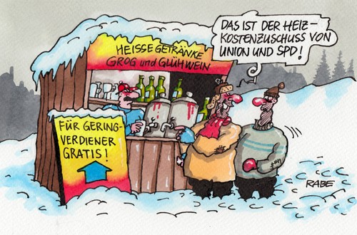 Cartoon: Gratisglühen (medium) by RABE tagged koalitionsverhandlungen,koalitionsrunde,gespräche,union,spd,cdu,csu,kanzlerin,merkel,seehofer,gabriel,nahles,heizkosten,heizkostenzuschuss,energiewende,energiekosten,rabe,ralf,böhme,cartoon,karikatur,pressezeichnung,farbcartoon,glühwein,grog,heissgetränke,bude,verkaufsstand,schnee,winter,kälte,minusgrade,verdienst,geringverdiener,arbeitslosenunterstützung,hartz,hartzvier,koalitionsverhandlungen,koalitionsrunde,gespräche,union,spd,cdu,csu,kanzlerin,merkel,seehofer,gabriel,nahles,heizkosten,heizkostenzuschuss,energiewende,energiekosten,rabe,ralf,böhme,cartoon,karikatur,pressezeichnung,farbcartoon,glühwein,grog,heissgetränke,bude,verkaufsstand,schnee,winter,kälte,minusgrade,verdienst,geringverdiener,arbeitslosenunterstützung,hartz,hartzvier