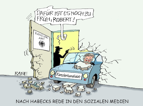 Cartoon: Habecks Durchbruch (medium) by RABE tagged kanzleramt,bund,länder,treffen,gipfel,migration,finanzierung,länderchefs,rabe,ralf,böhe,cartoon,karikatur,pressezeichnung,frabcartoon,tagescartoon,robert,habeck,vizekanzler,kanzlerrede,medien,netz,netzwerk,antisemitismus,beifall,pkw,wand,durchbruch,unfall,trümmer,putz,kanzleramt,bund,länder,treffen,gipfel,migration,finanzierung,länderchefs,rabe,ralf,böhe,cartoon,karikatur,pressezeichnung,frabcartoon,tagescartoon,robert,habeck,vizekanzler,kanzlerrede,medien,netz,netzwerk,antisemitismus,beifall,pkw,wand,durchbruch,unfall,trümmer,putz