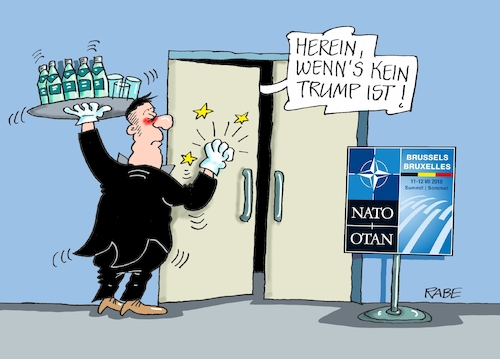 Cartoon: Herein zum Natogipfel (medium) by RABE tagged nato,natogipfel,brüssel,trump,stoltenberg,usa,europa,merkel,rabe,ralf,böhme,cartoon,karikatur,pressezeichnung,farbcartoon,tagescartoon,bündniss,aufkündigung,militärausgaben,erhöhung,alleingang,verteidigungsfragen,bündnispartner,bruttoinlandsprodukt,amis,nato,natogipfel,brüssel,trump,stoltenberg,usa,europa,merkel,rabe,ralf,böhme,cartoon,karikatur,pressezeichnung,farbcartoon,tagescartoon,bündniss,aufkündigung,militärausgaben,erhöhung,alleingang,verteidigungsfragen,bündnispartner,bruttoinlandsprodukt,amis